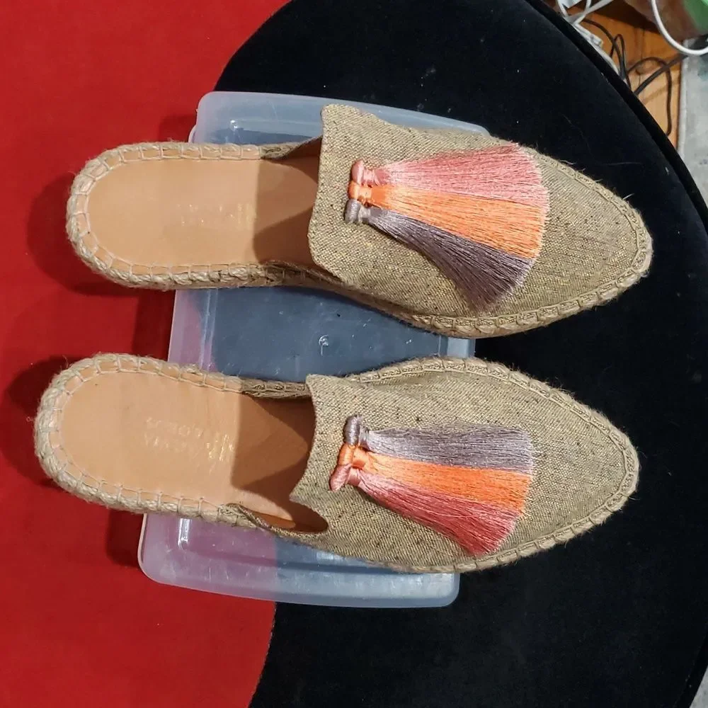 Silvia Cobos Sunrise Mules Espadrille Flats With Tassles Size 8.5